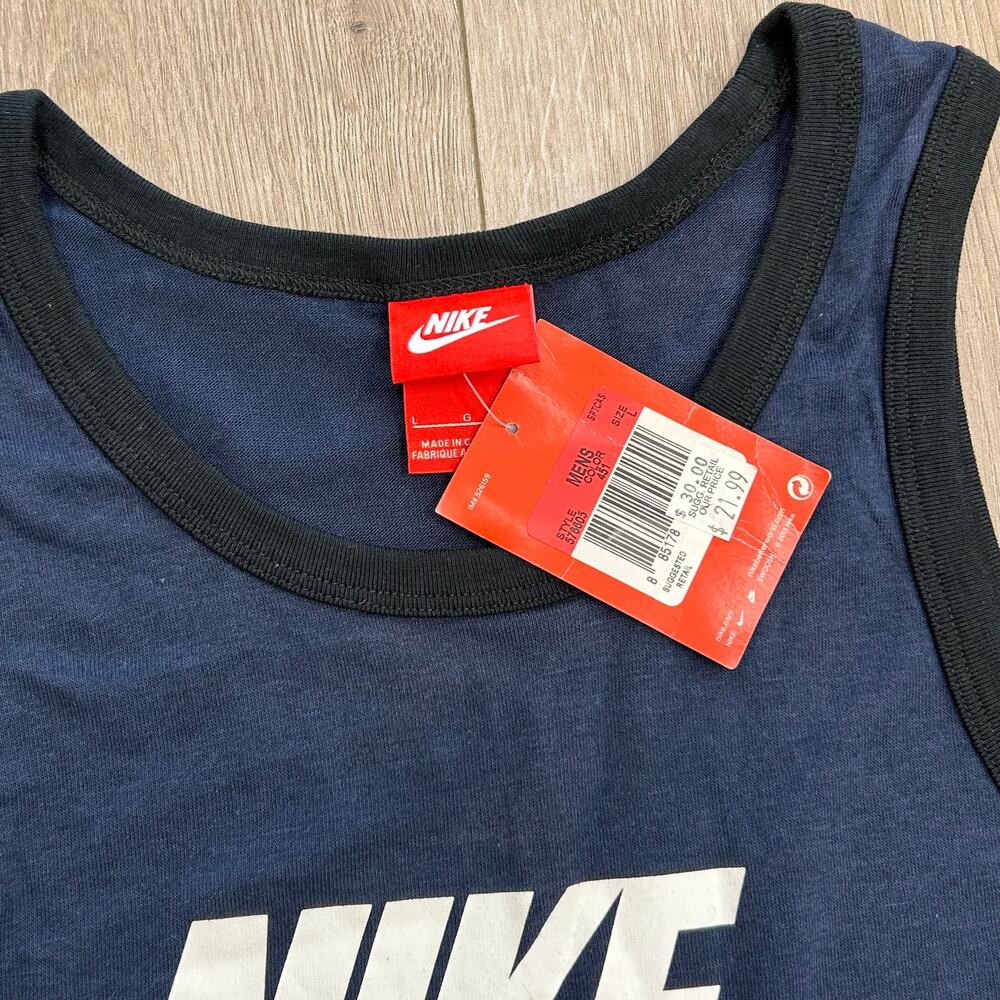 Brand New Nike Spellout Swoosh Logo Blue Navy Tank Top Tee Size Large L B22 - Picture 5 of 6